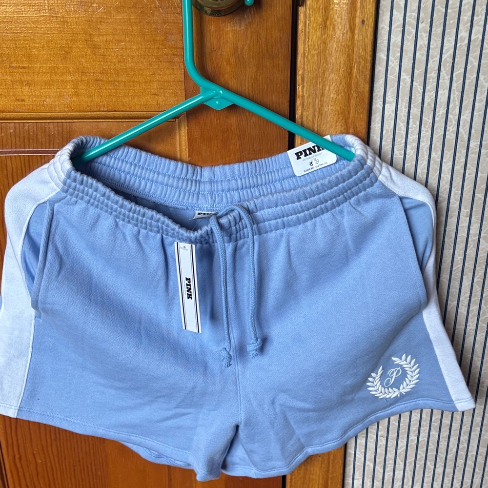 PINK Victoria's Secret Light Blue Athletic Shorts with White Side Panels